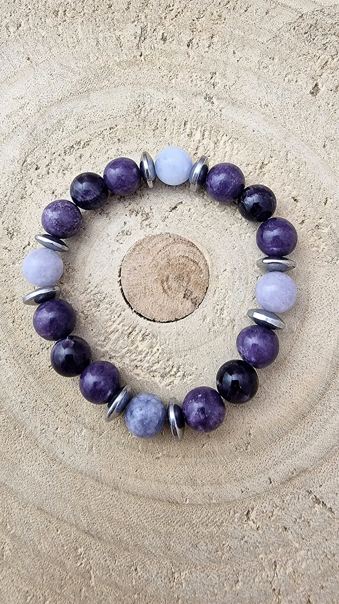 [B10028] 💜 Bransoletka z ametystem, jadeitem i hematytem – fiolet & srebro