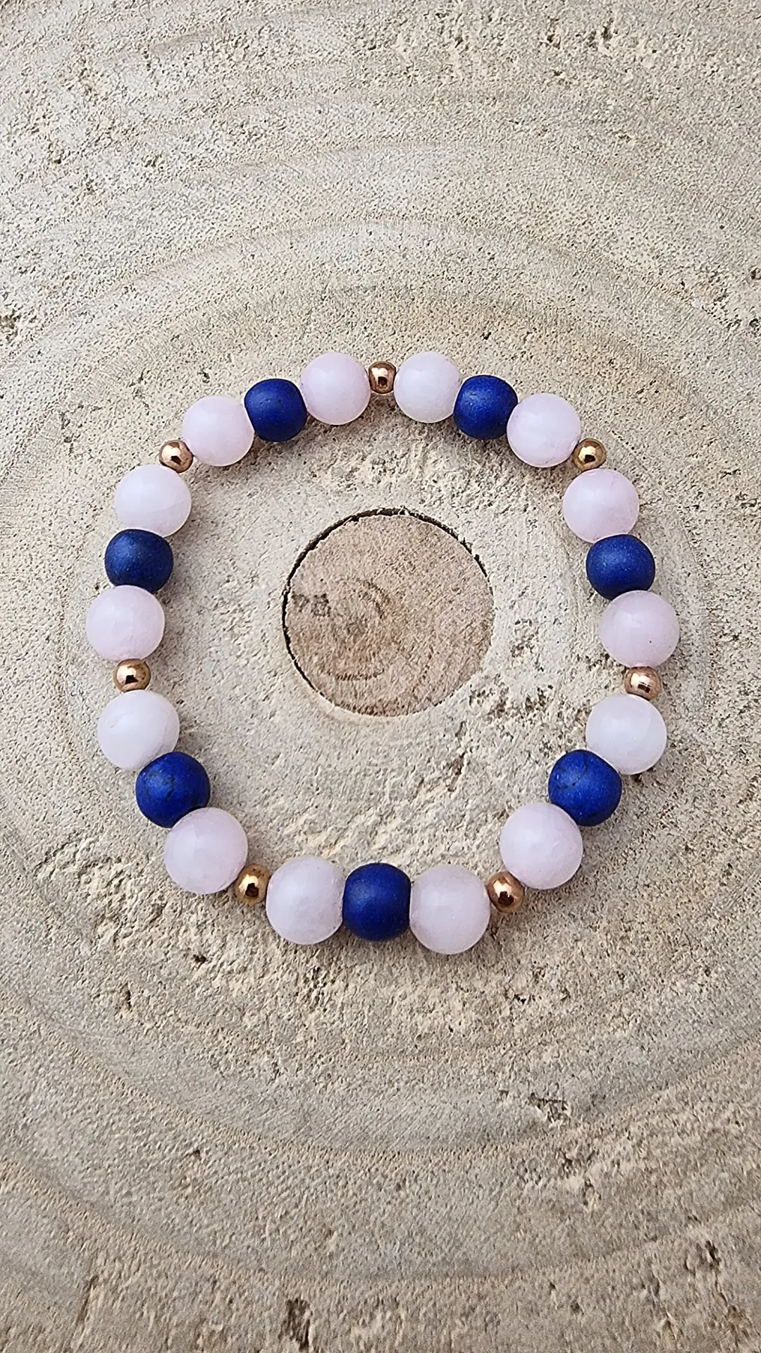 💙 Bransoletka z lapis lazuli i kwarcem różowym – nocne niebo & pudrowy róż