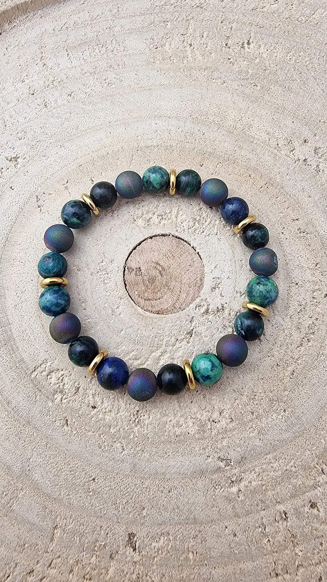 💚 Bransoletka ze szmaragdem, chryzokolą i agatem druzy – Szmaragdowa Głębia